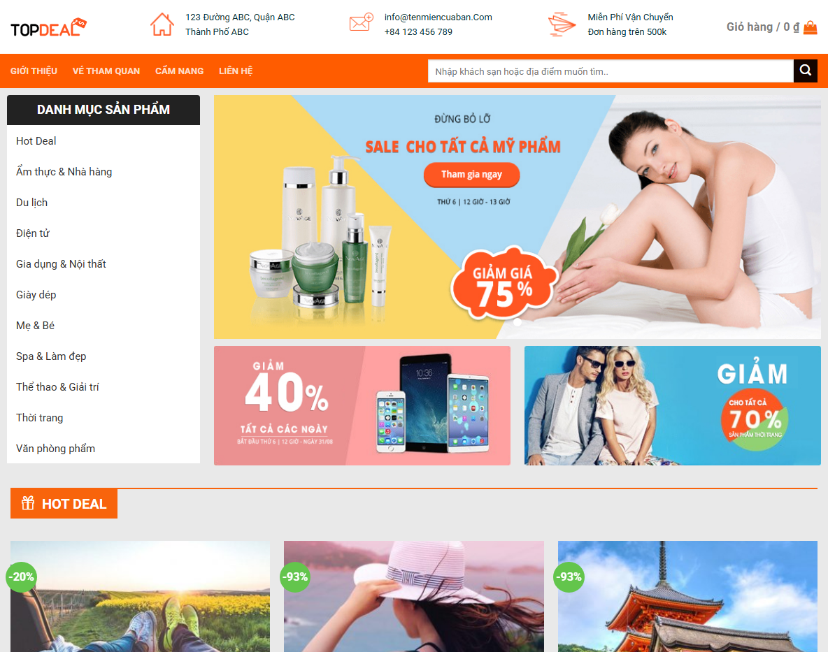 Giao diện theme wordpress bán voucher giảm giá