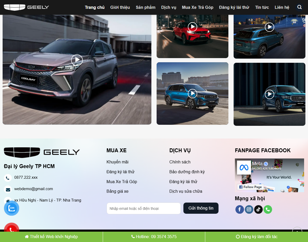 Giao diện quản trị Theme WordPress bán xe Geely