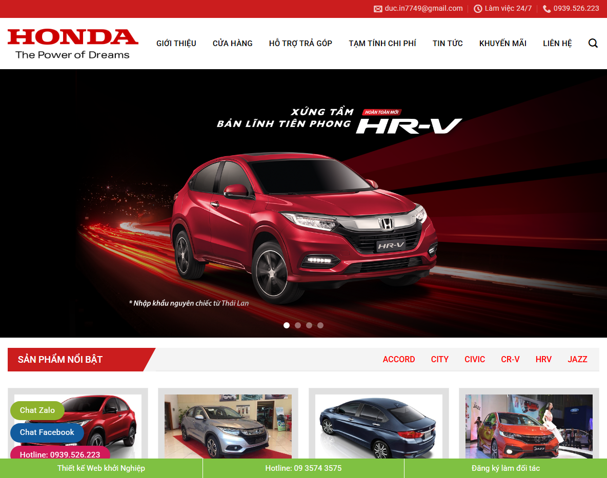 Giao diện theme wordpress bán xe honda