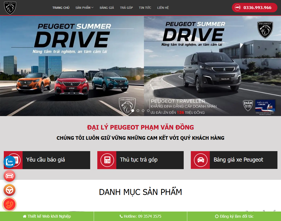 Giao diện Theme WordPress bán xe Peugeot
