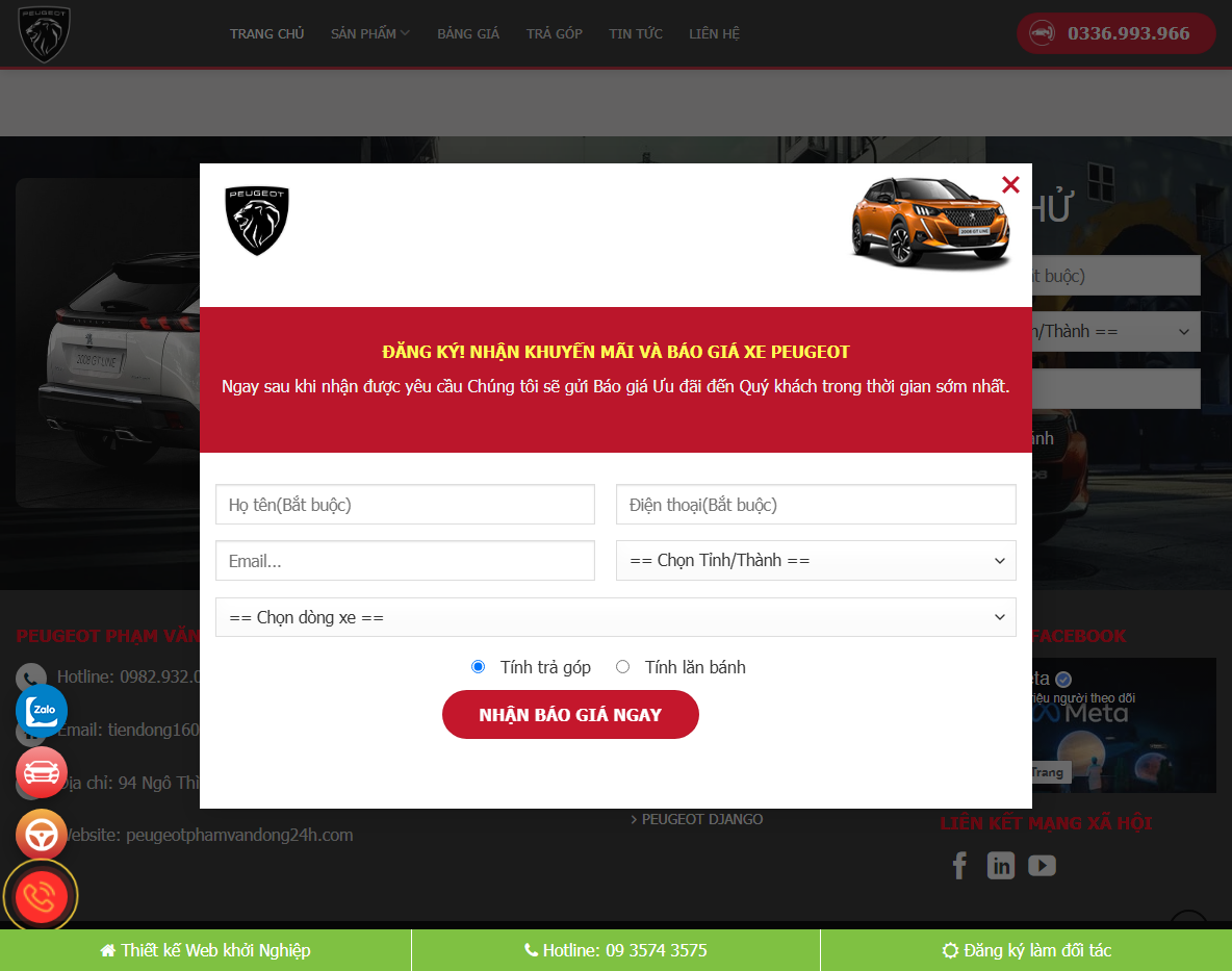 Tính năng Theme WordPress bán xe Peugeot