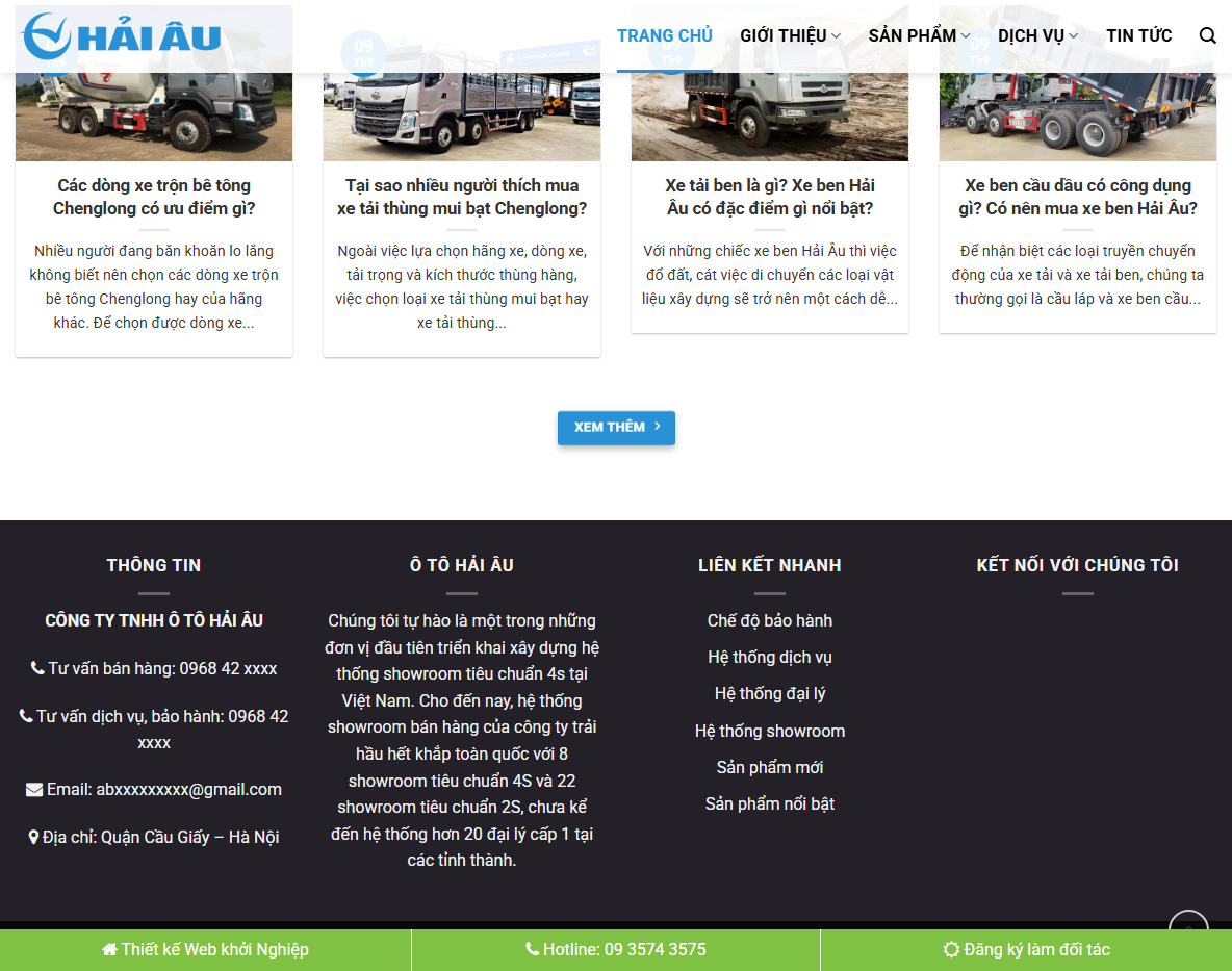 Tính năng theme wordpress xe tải