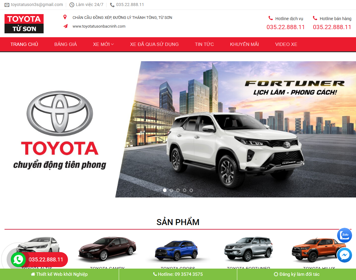 Giao diện Theme WordPress bán xe Toyota 02