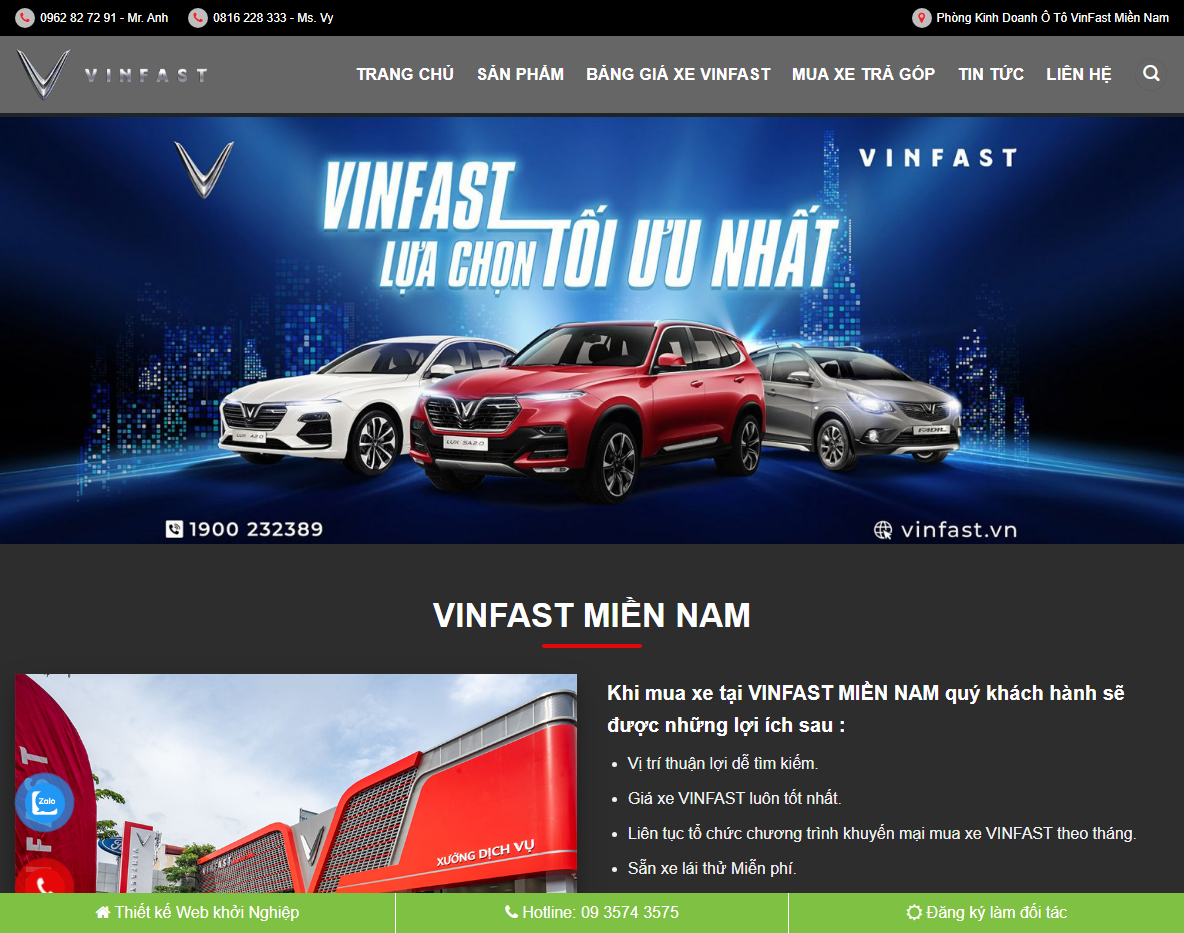 Giao diện Theme WordPress bán xe VinFast 01