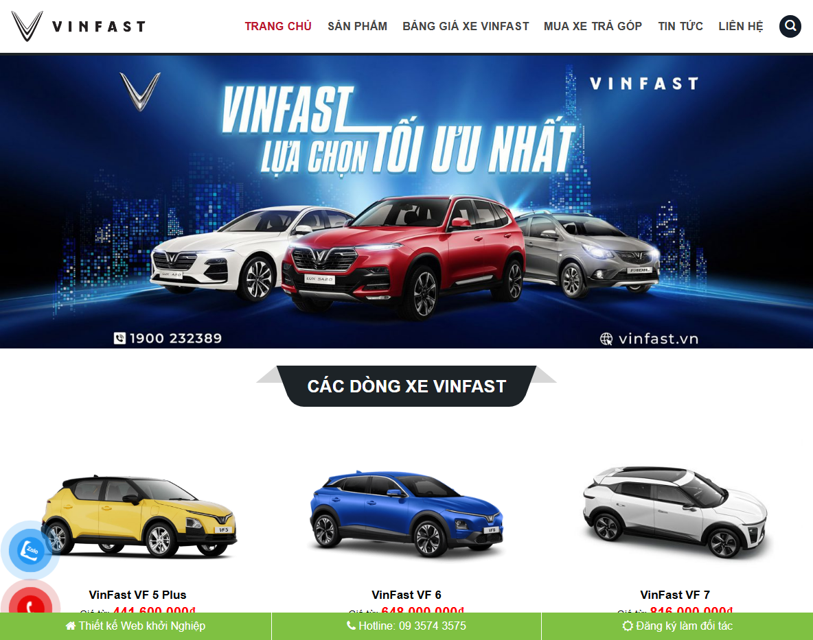 Giao diện theme wordpress bán xe vinfast