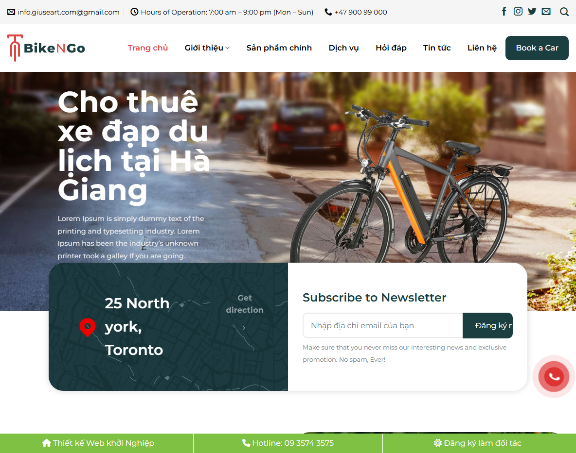 Giao diện theme WordPress cho thuê xe đạp