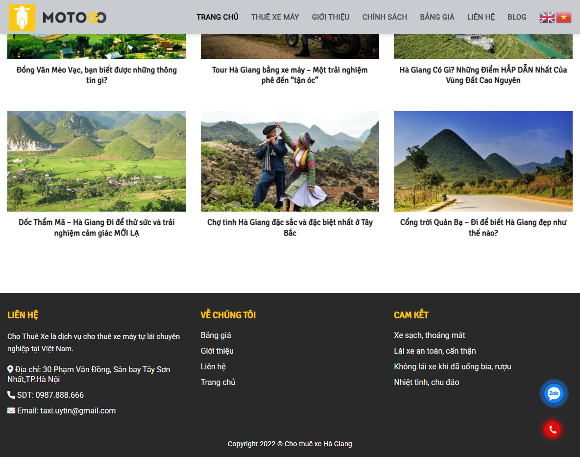 Giao diện theme cho thuê xe máy responsive