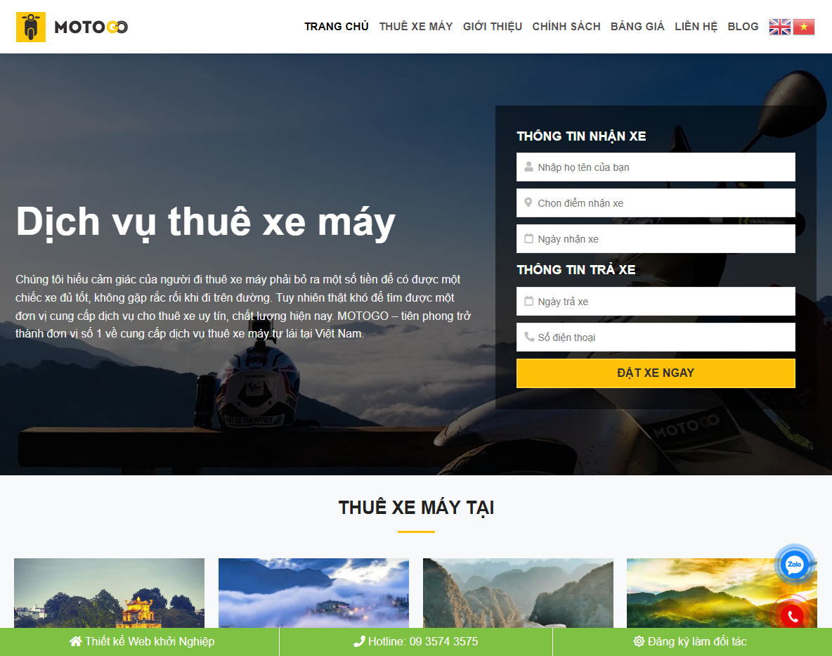 giao diện theme wordpress cho thuê xe máy