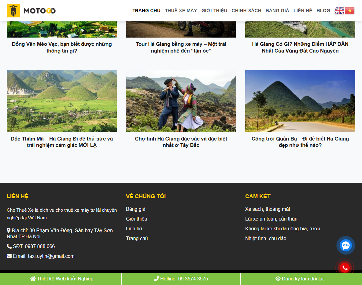 tính năng theme wordpress cho thuê xe máy