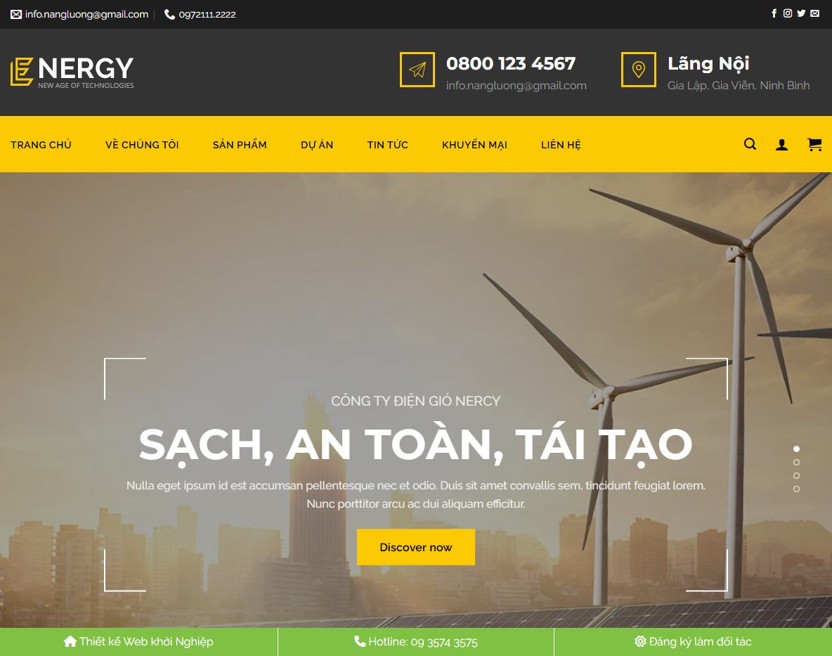 Theme WordPress công ty điện mặt trời - Giao diện trang chủ