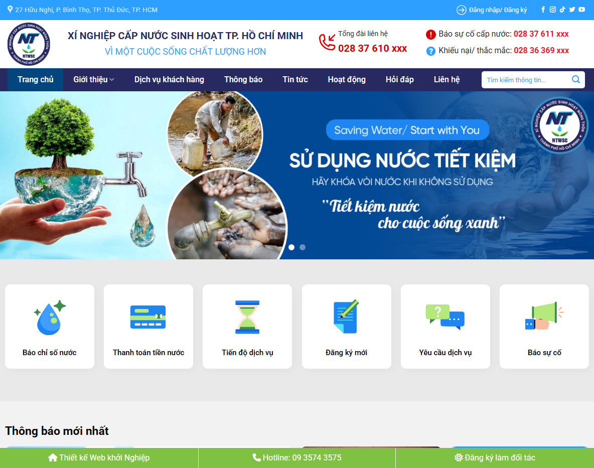 Giao diện theme WordPress công ty cấp thoát nước