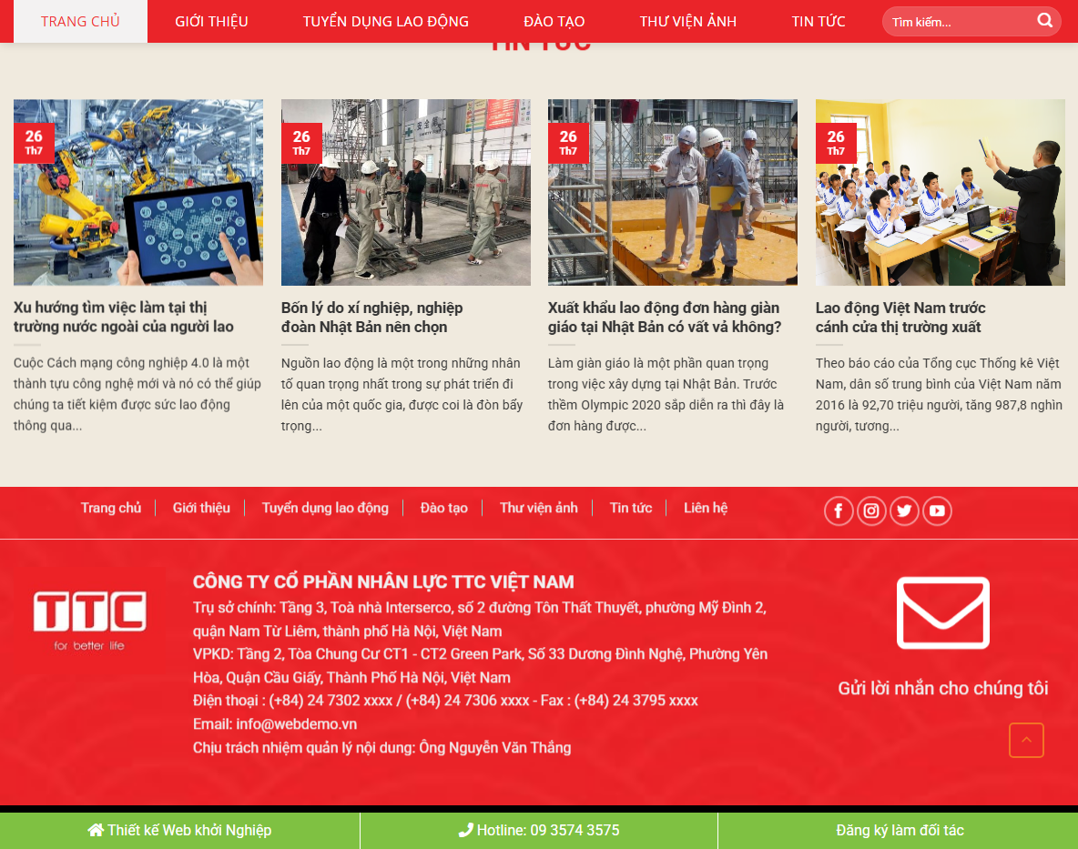 Panel quản trị Theme WordPress công ty xuất khẩu lao động 01