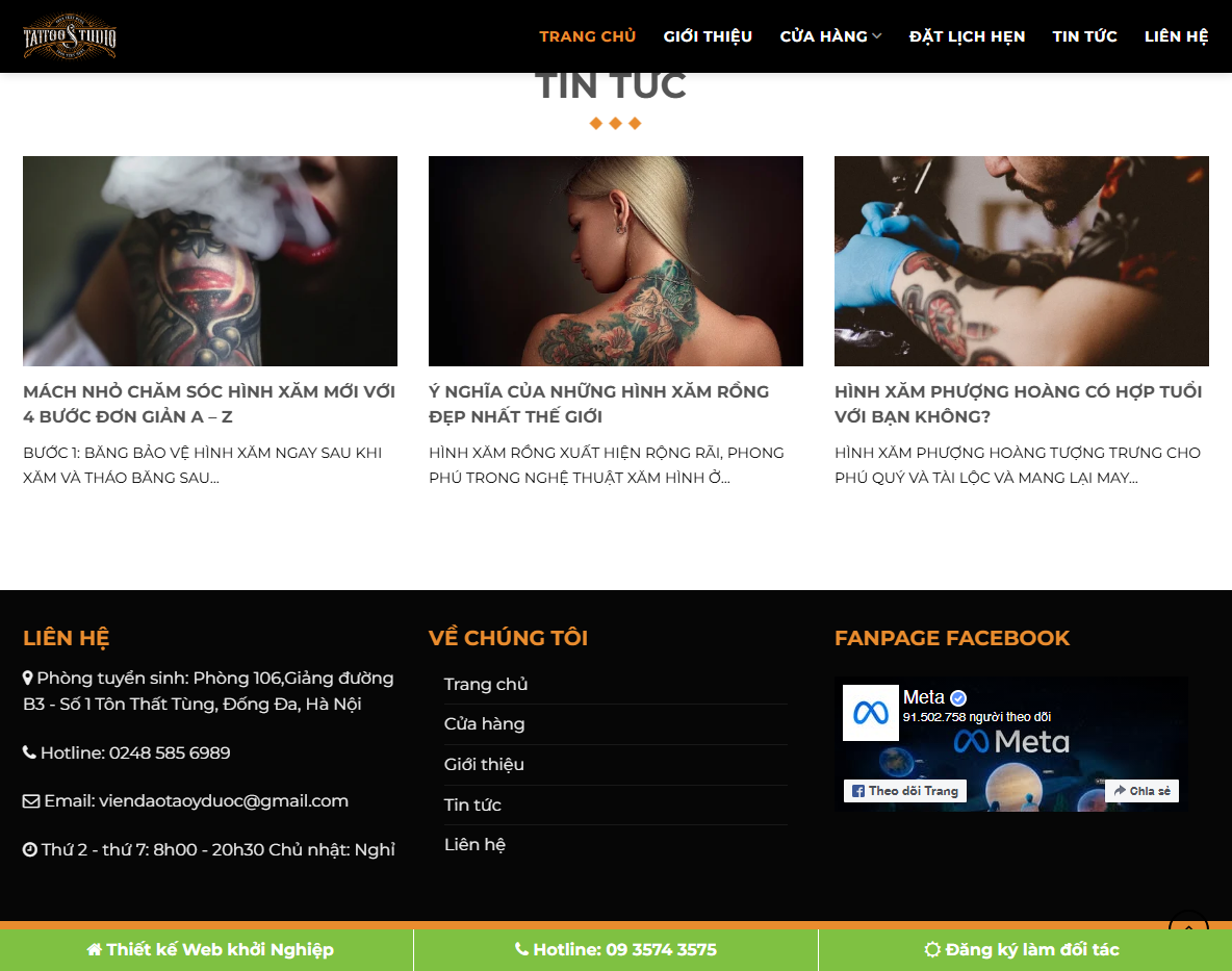 Tính năng theme wordpress studio xăm