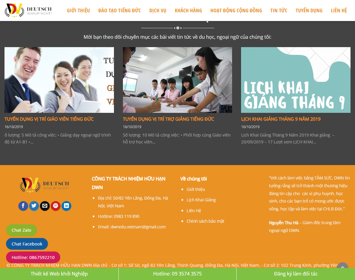 Tính năng quản lý khóa học tiếng Đức