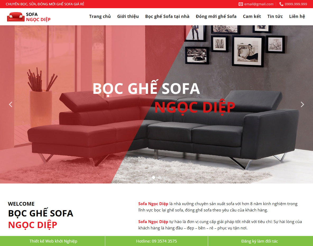 Giao diện theme wordpress bọc ghế nệm salon
