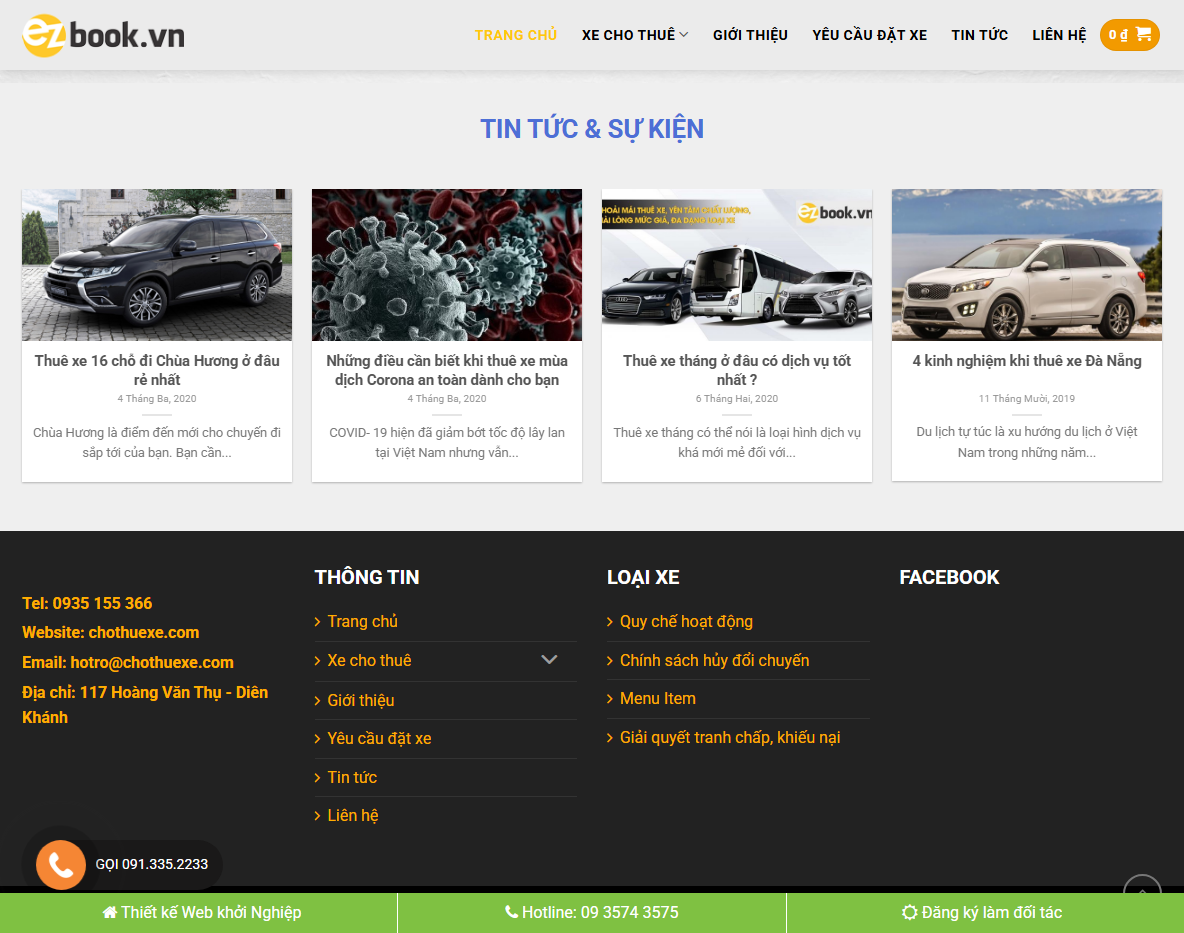 Giao diện quản trị Theme WordPress dịch vụ cho thuê xe