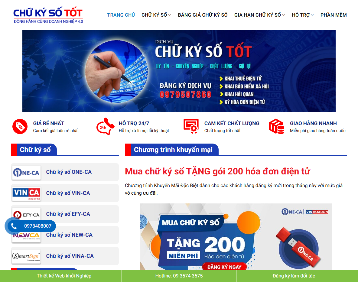 Giao diện theme WordPress dịch vụ chữ ký số