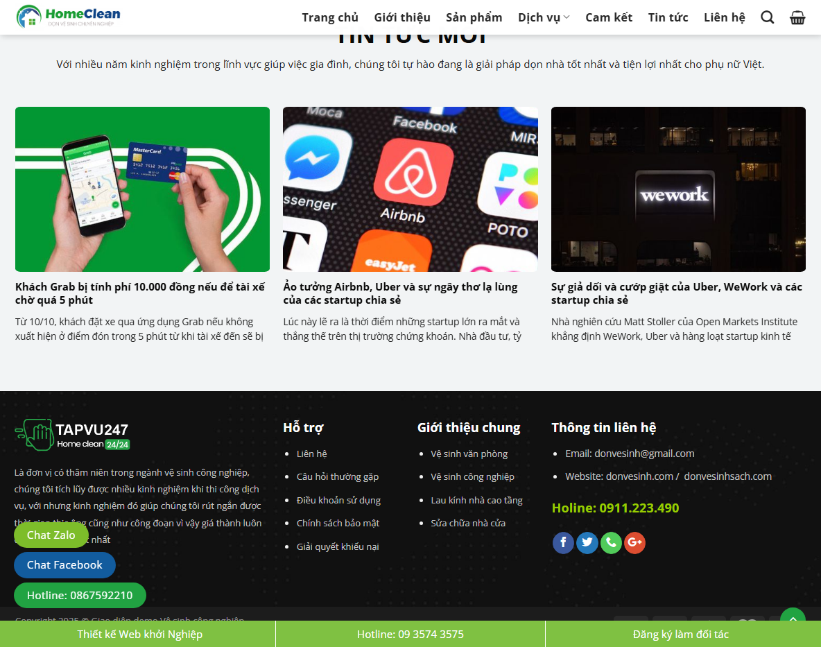 Tính năng Theme WordPress dịch vụ dọn nhà