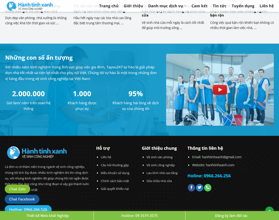 Tính năng theme wordpress dịch vụ dọn vệ sinh