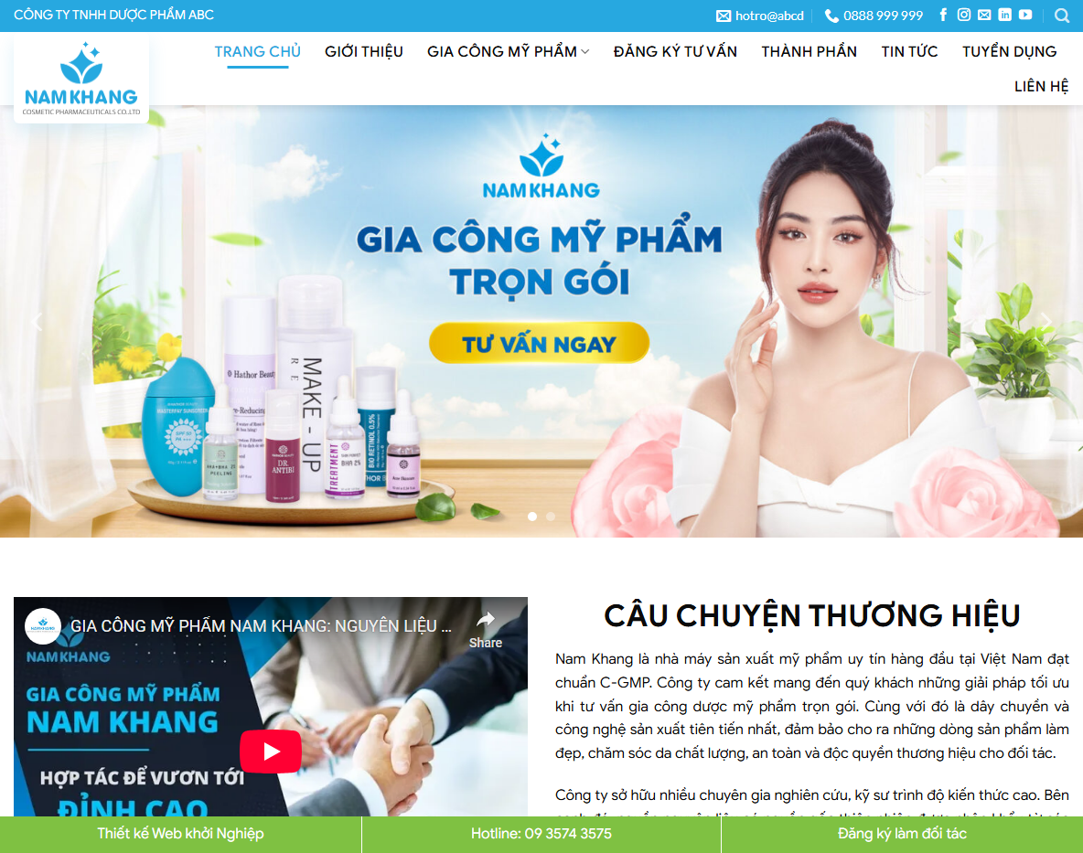 Giao diện theme wordpress gia công mỹ phẩm