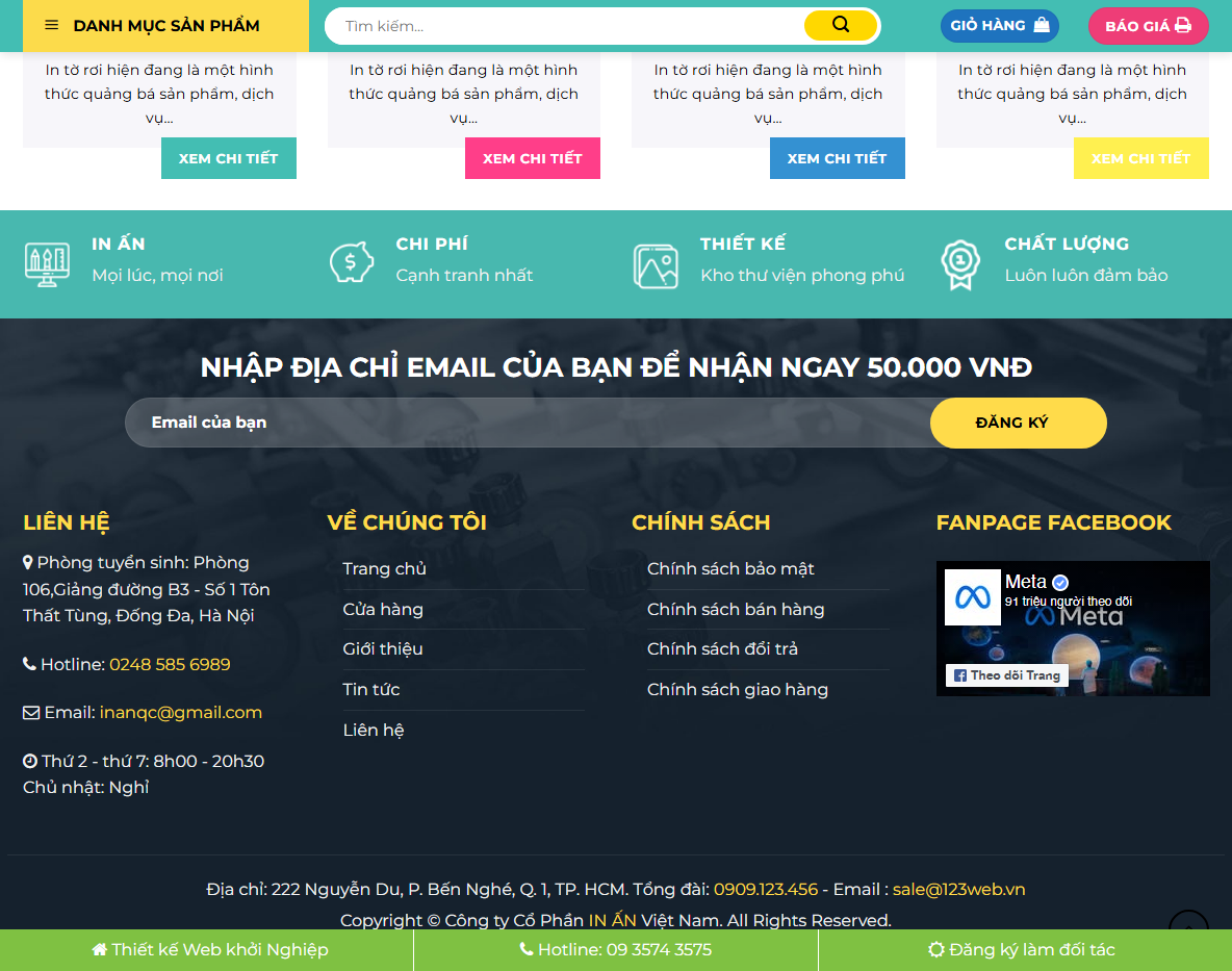 Giao diện responsive của Theme WordPress dịch vụ in ấn