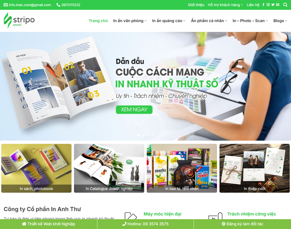 Giao diện Theme WordPress dịch vụ in ấn quảng cáo