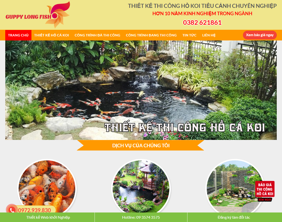 Giao diện theme wordpress hồ cá koi