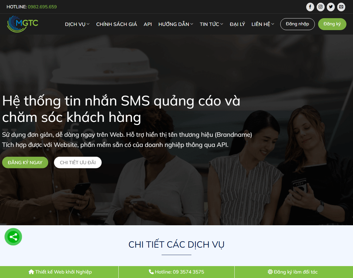 Giao diện Theme WordPress dịch vụ nhắn tin SMS