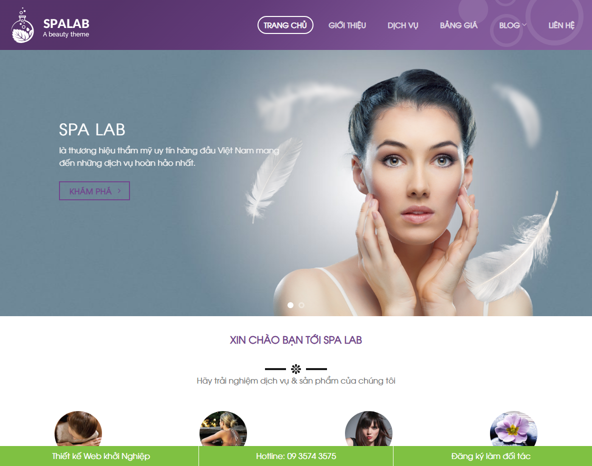 Giao diện trang chủ Theme WordPress dịch vụ spa 04