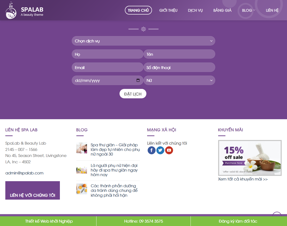 Giao diện trang dịch vụ Theme WordPress dịch vụ spa 04