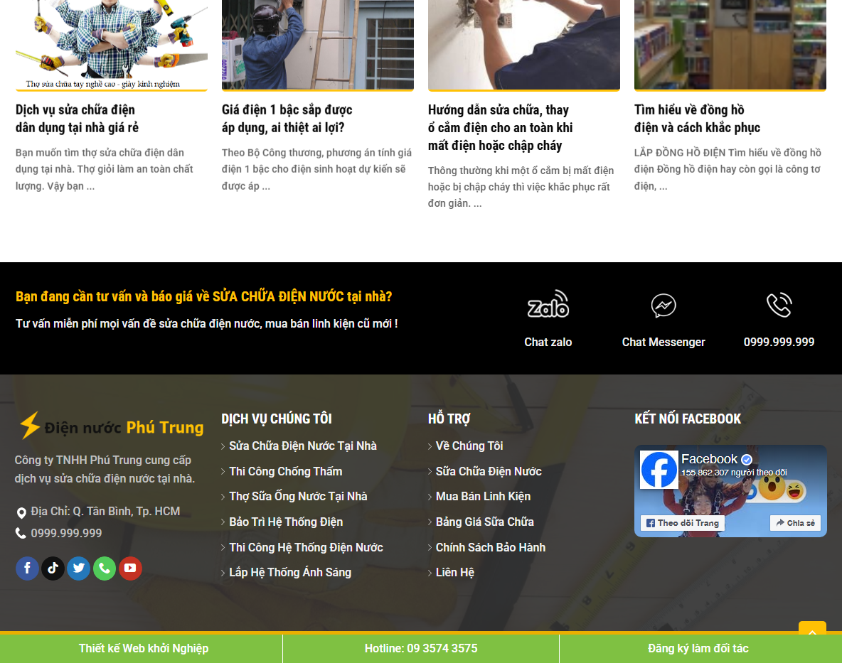 Tính năng quản trị theme wordpress sửa chữa điện nước