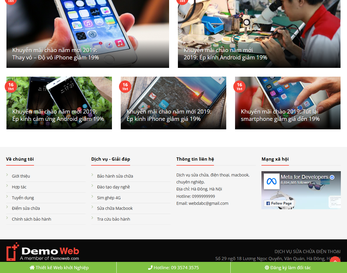 Giao diện responsive của theme sửa điện thoại