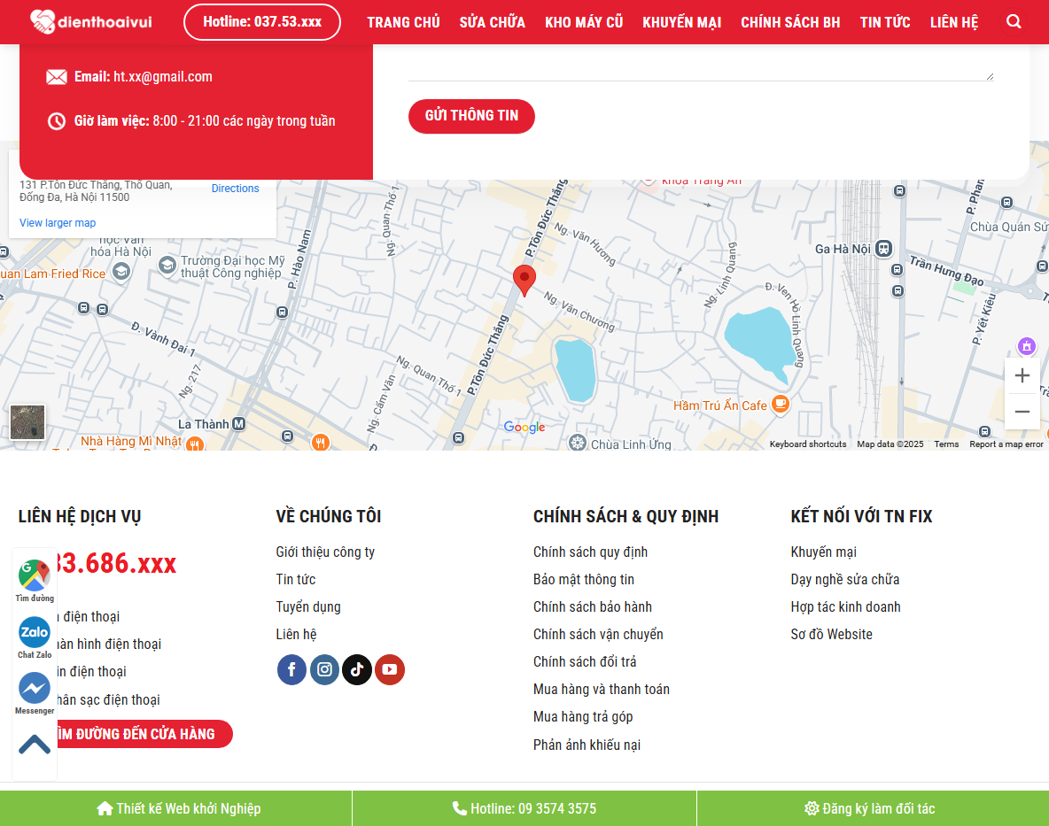 Giao diện trang dịch vụ Theme WordPress sửa điện thoại