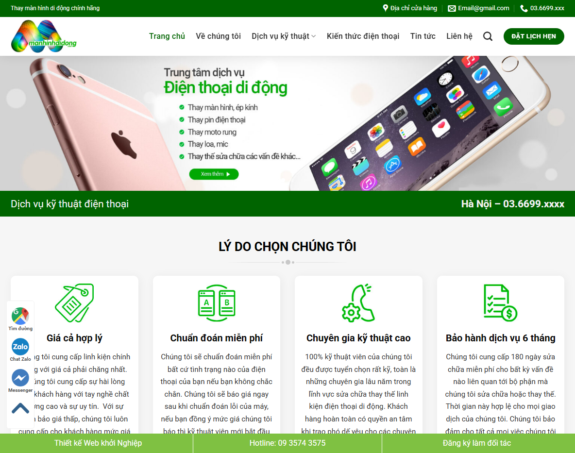 Theme WordPress dịch vụ sửa màn hình - Giao diện trang chủ
