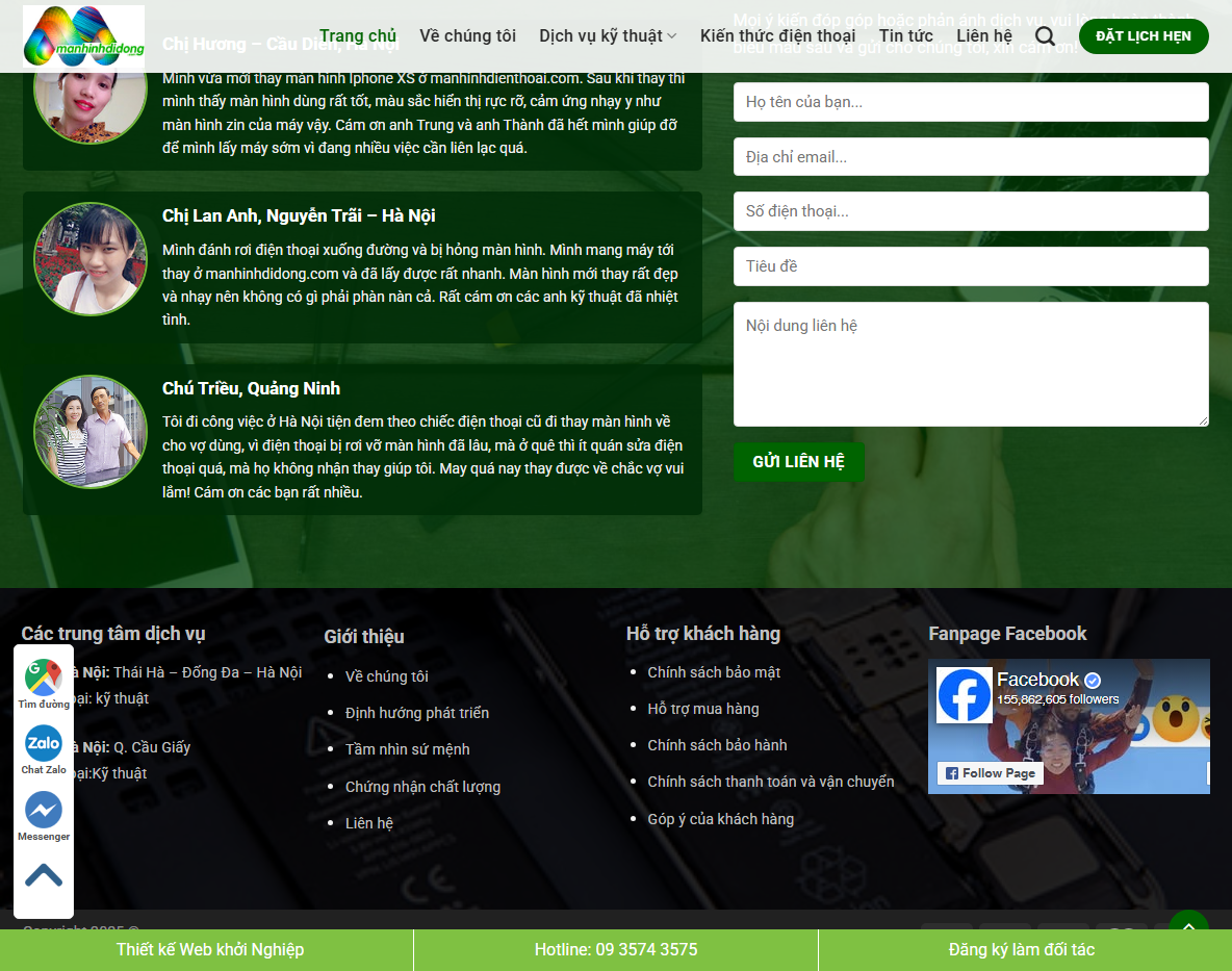 Theme WordPress dịch vụ sửa màn hình - Trang dịch vụ