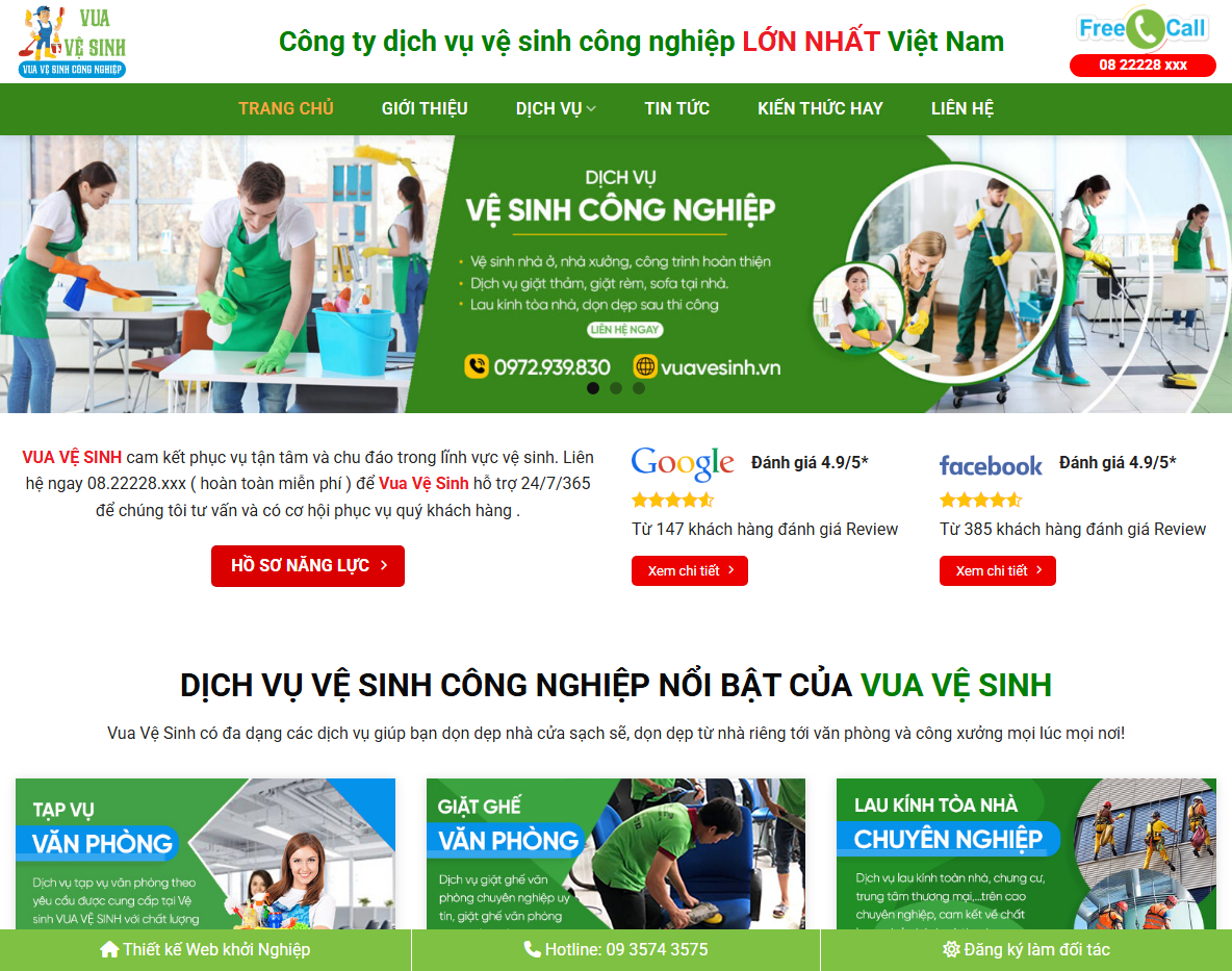 Theme WordPress dịch vụ vệ sinh công nghiệp 01