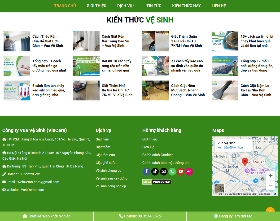 Giao diện theme vệ sinh công nghiệp