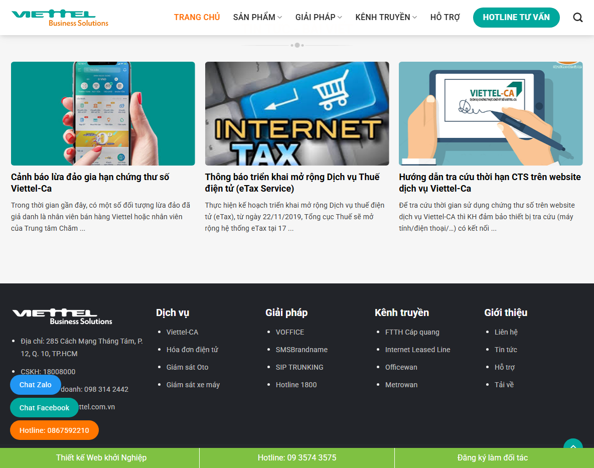 Giao diện responsive của Theme WordPress dịch vụ viễn thông 01