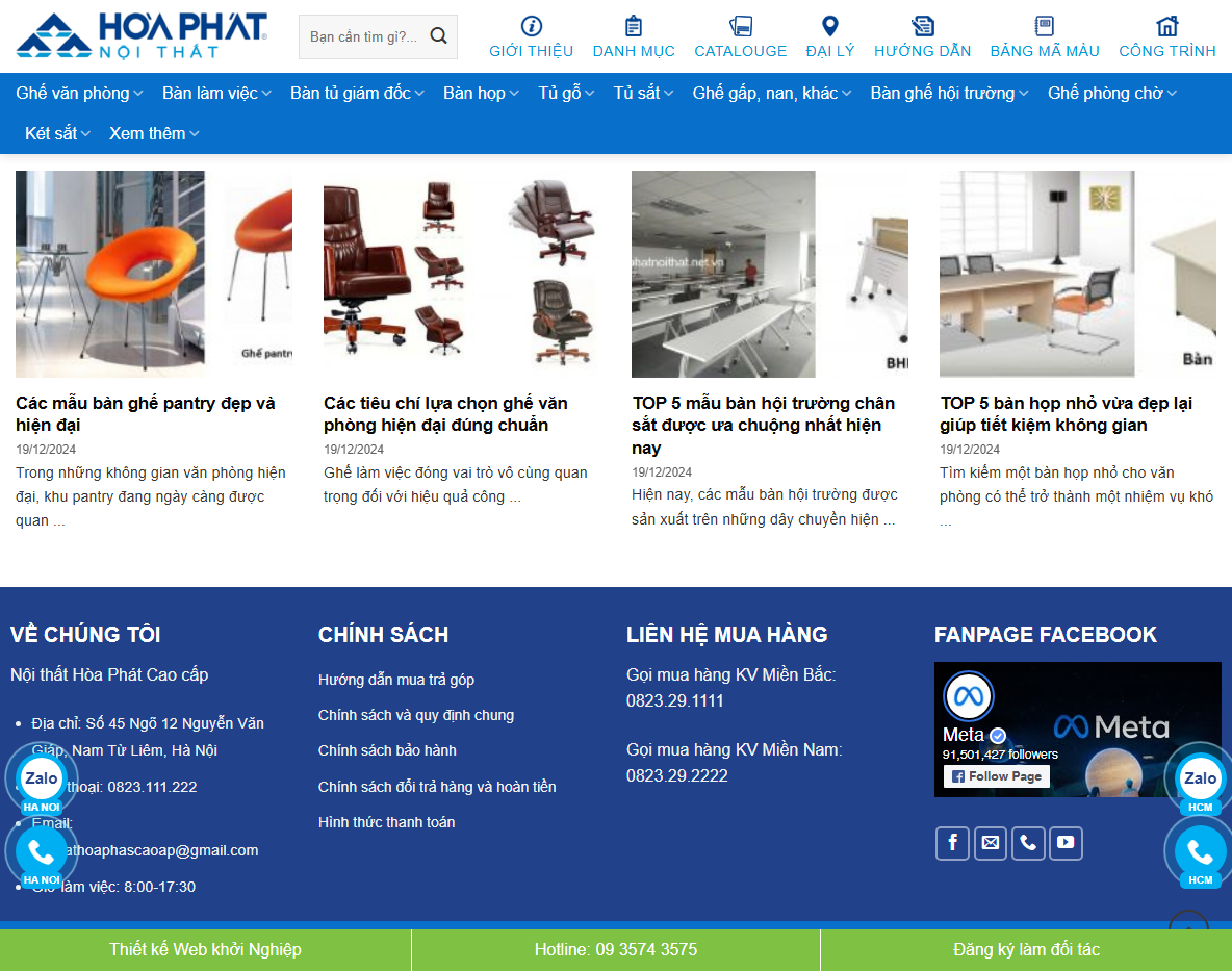 Tính năng quản trị Theme WordPress đồ nội thất Hòa Phát