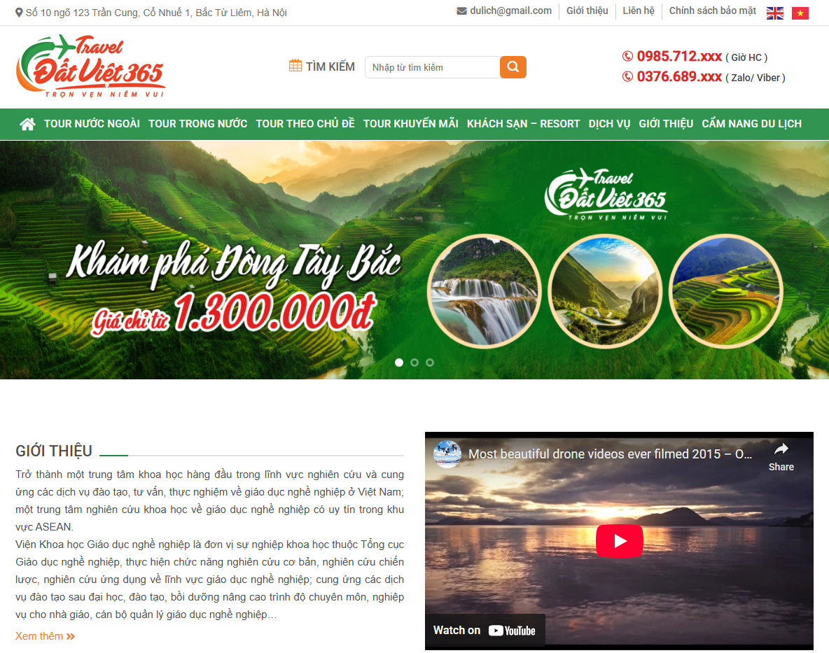 Giao diện trang chủ Theme WordPress Du Lịch 21