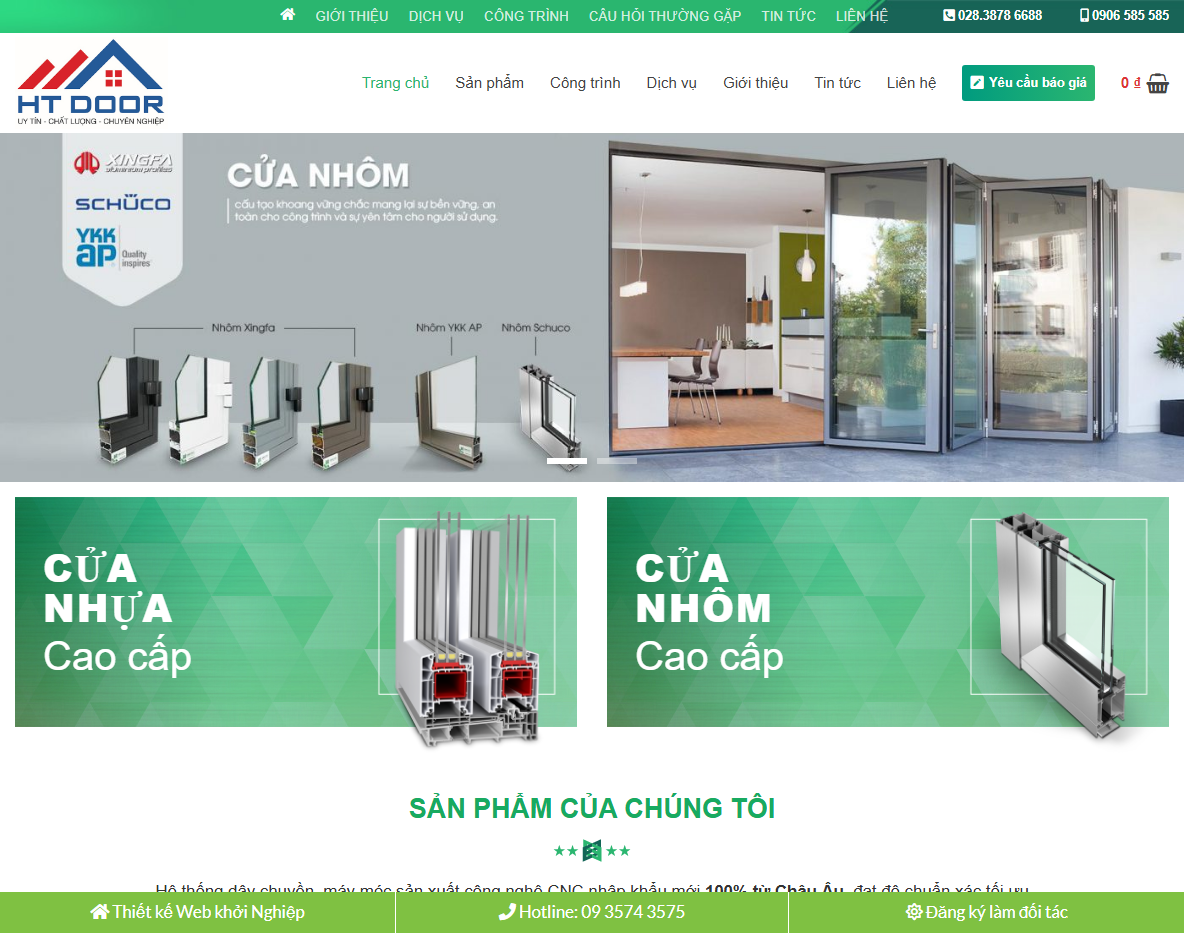 Theme WordPress Flatsome bán cửa nhôm 01 - Giao diện trang chủ
