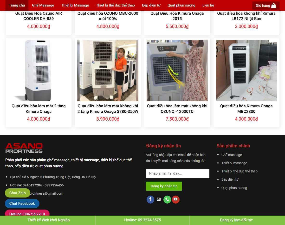 Giao diện theme bán ghế matxa