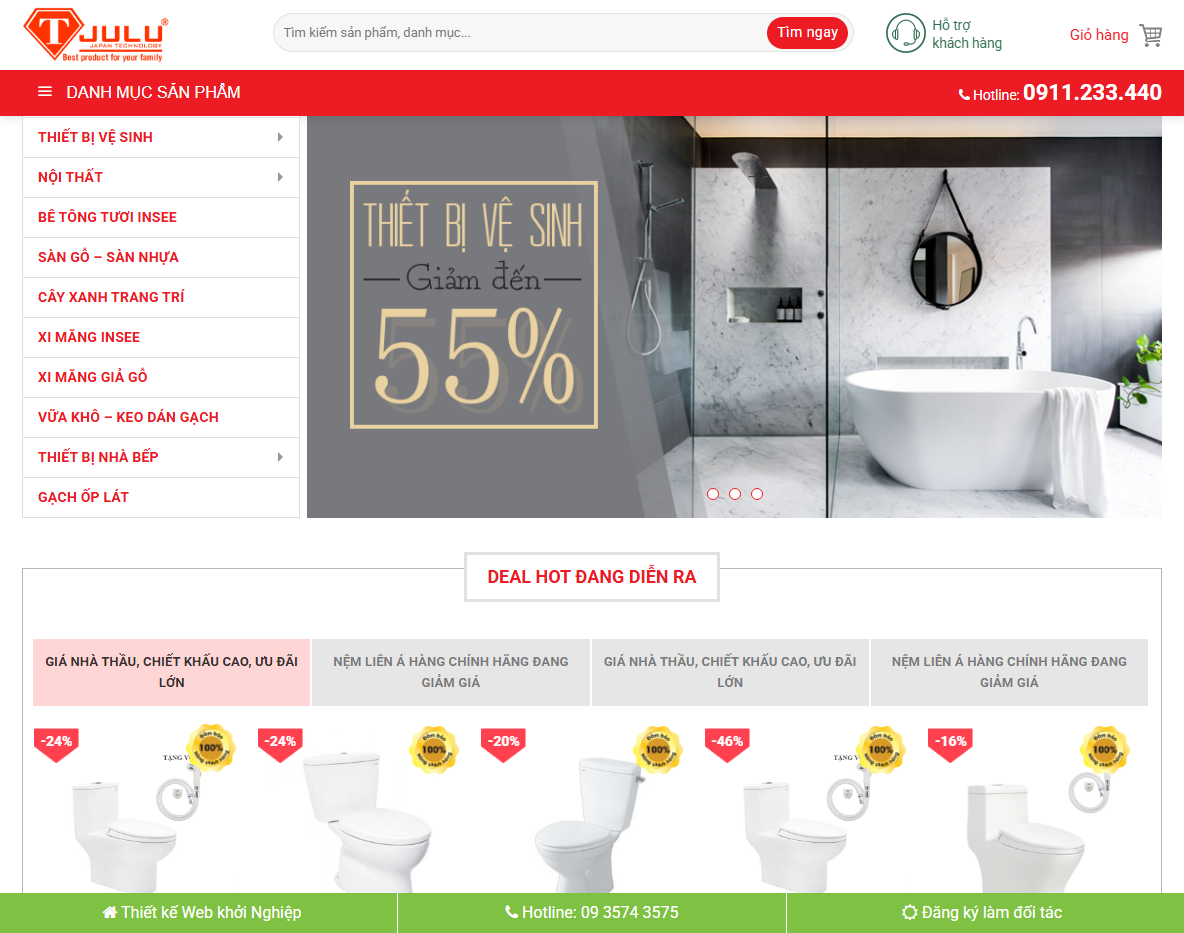 Theme WordPress Flatsome bán thiết bị vệ sinh - Giao diện trang chủ