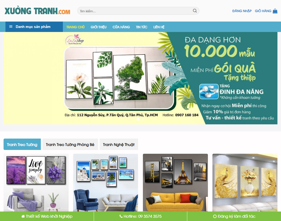 Theme WordPress Flatsome bán tranh - Giao diện trang chủ