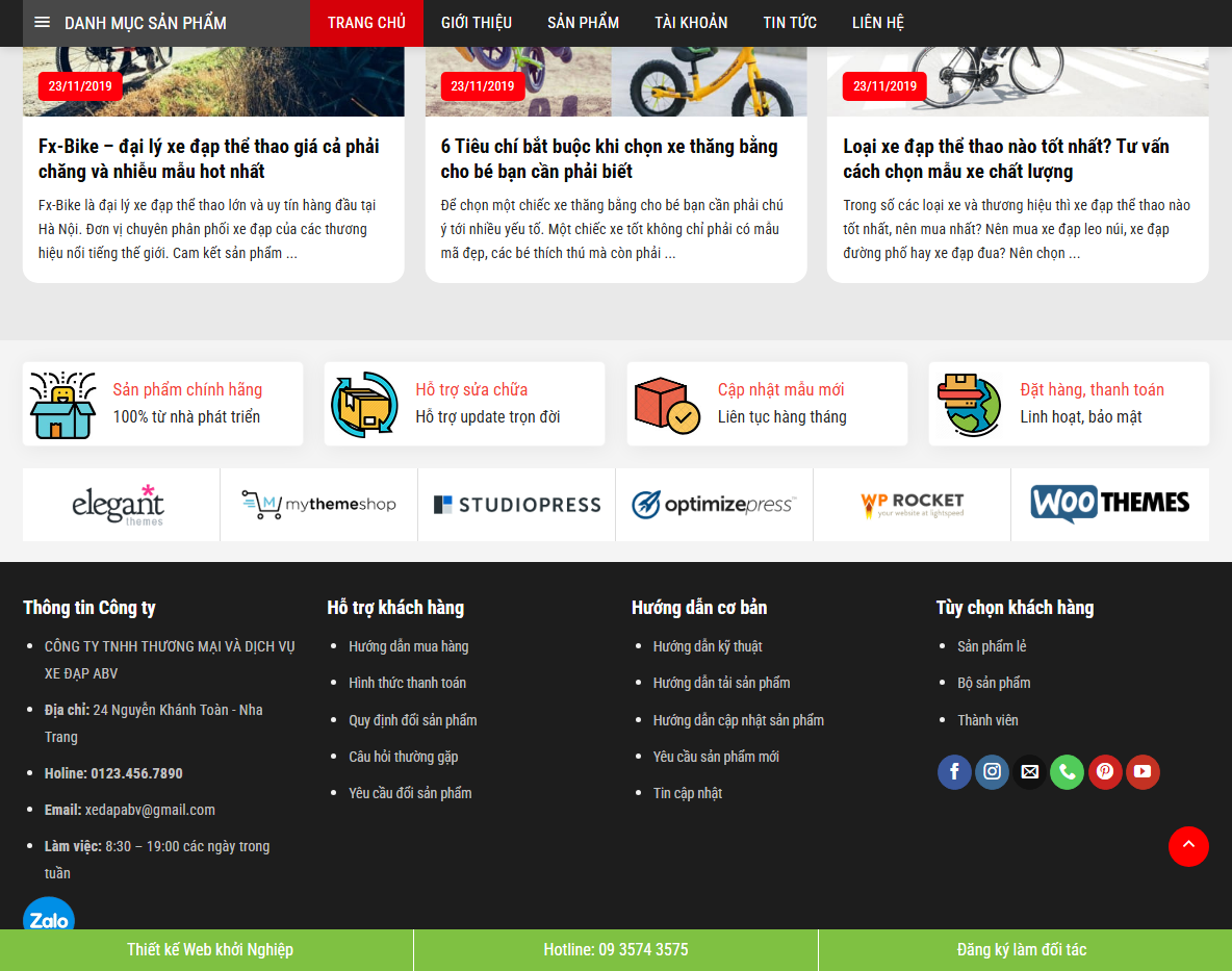 Giao diện quản trị Theme WordPress Flatsome bán xe đạp