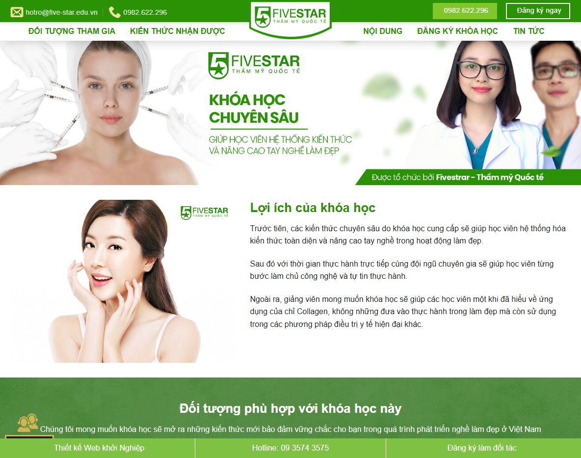 Theme WordPress Flatsome dạy thẩm mỹ - Giao diện trang chủ