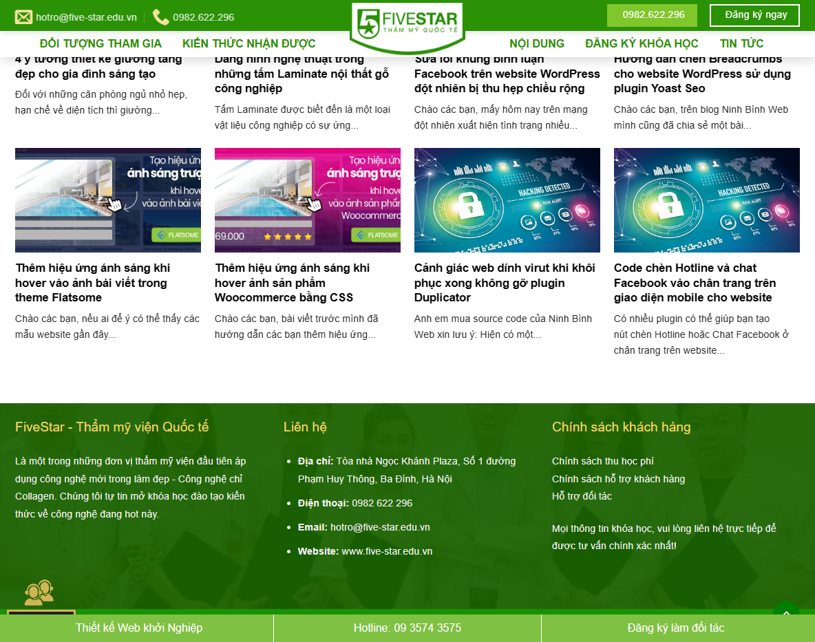 Theme WordPress Flatsome dạy thẩm mỹ - Trang chi tiết khóa học