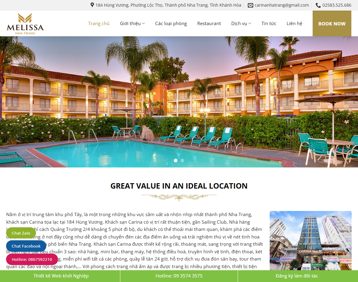 Giao diện trang chủ Theme WordPress Flatsome khách sạn
