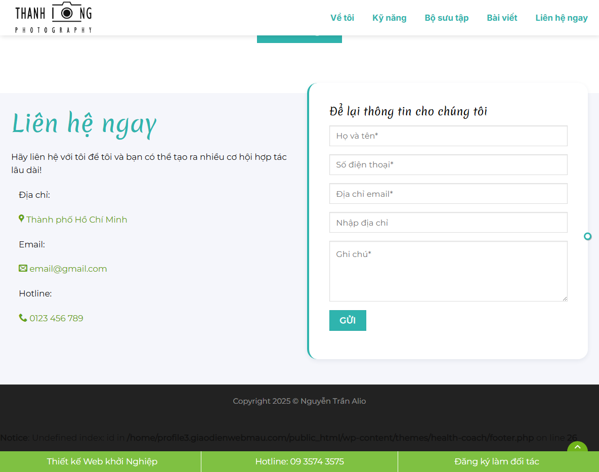 Portfolio section của Theme WordPress giới thiệu cá nhân 03
