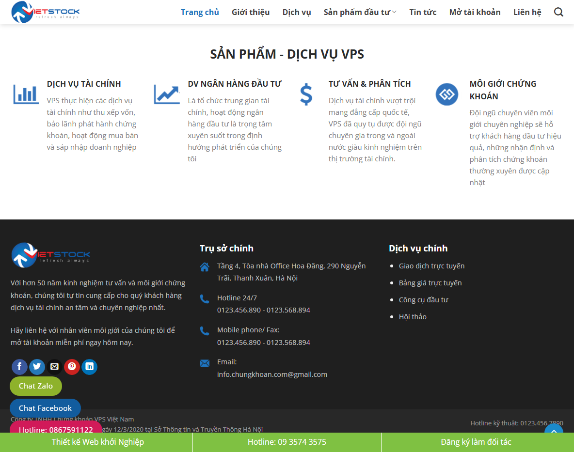 Giao diện theme WordPress chứng khoán